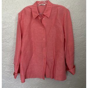 Nycard Collection Womens Button Front Shirt Pink Cuff Sleeve Point Collar 16